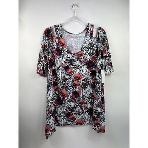 NWT Jessica London Tunic Women's Sz 14/16 Multi Floral Cold Shoulder 3/4 Sleeves